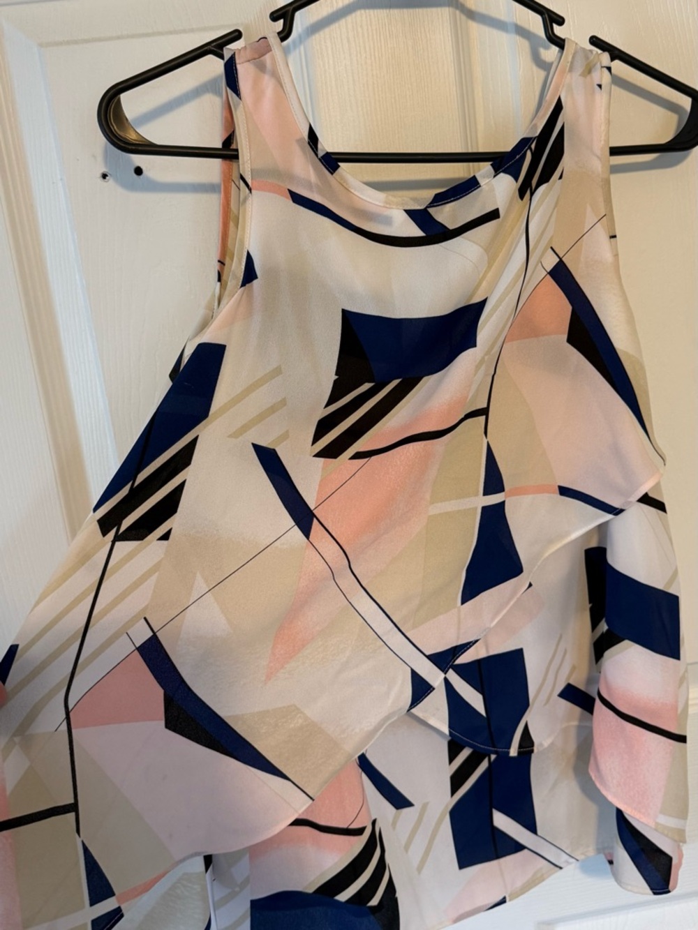 White House Black Market Navy, Blush & Cream Abstract Print Top